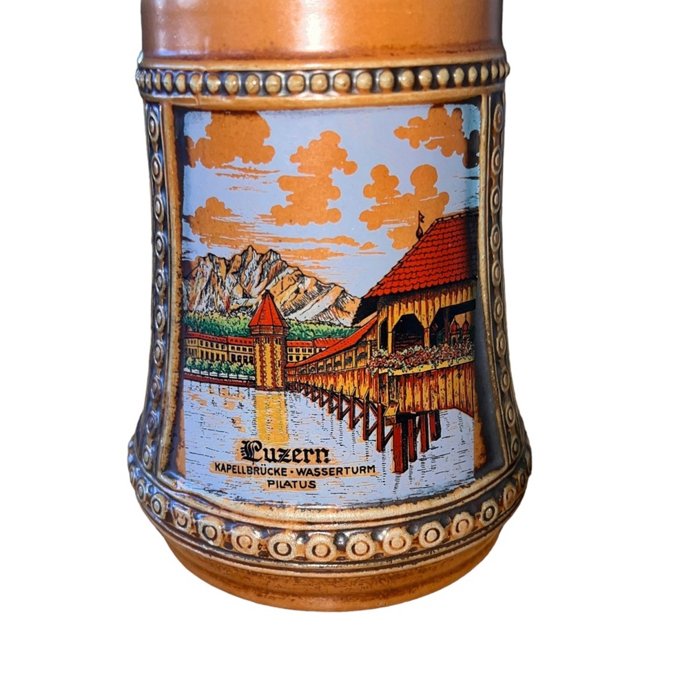 Vintage Gertz Beer Stein Mug Made In Germany, Brunnen, Lucerne, Altdorf -No Lid